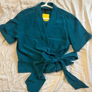 Marc by Marc Jacobs 100% Silk Teal Wrap Top, Sz S